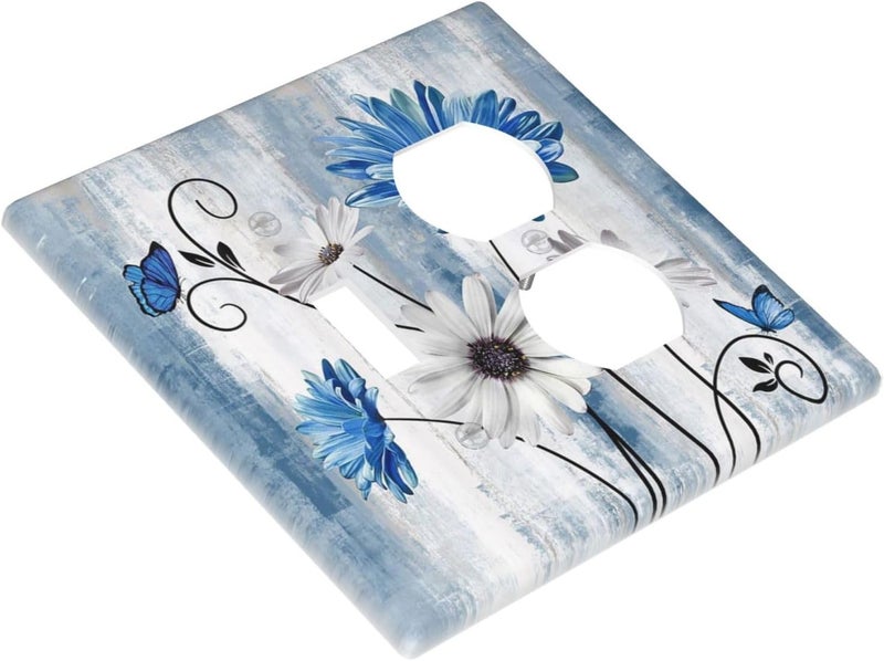 Sghxwp Light Switch Cover Rustic Teal Blue Daisy Floral Farmhouse 2 Gang Outlet Cover 1 Toggle Duplex Decorative Switch Plates Wall Plate Electrical Receptacle Faceplate for Bathroom Bedroom - Image 3